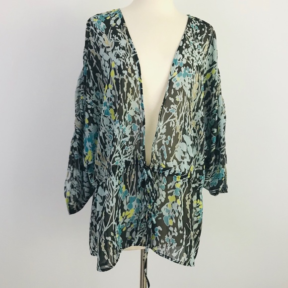 Lane Bryant Sweaters - Lane Bryant Brown Sheer Floral Print Kimono 22/24